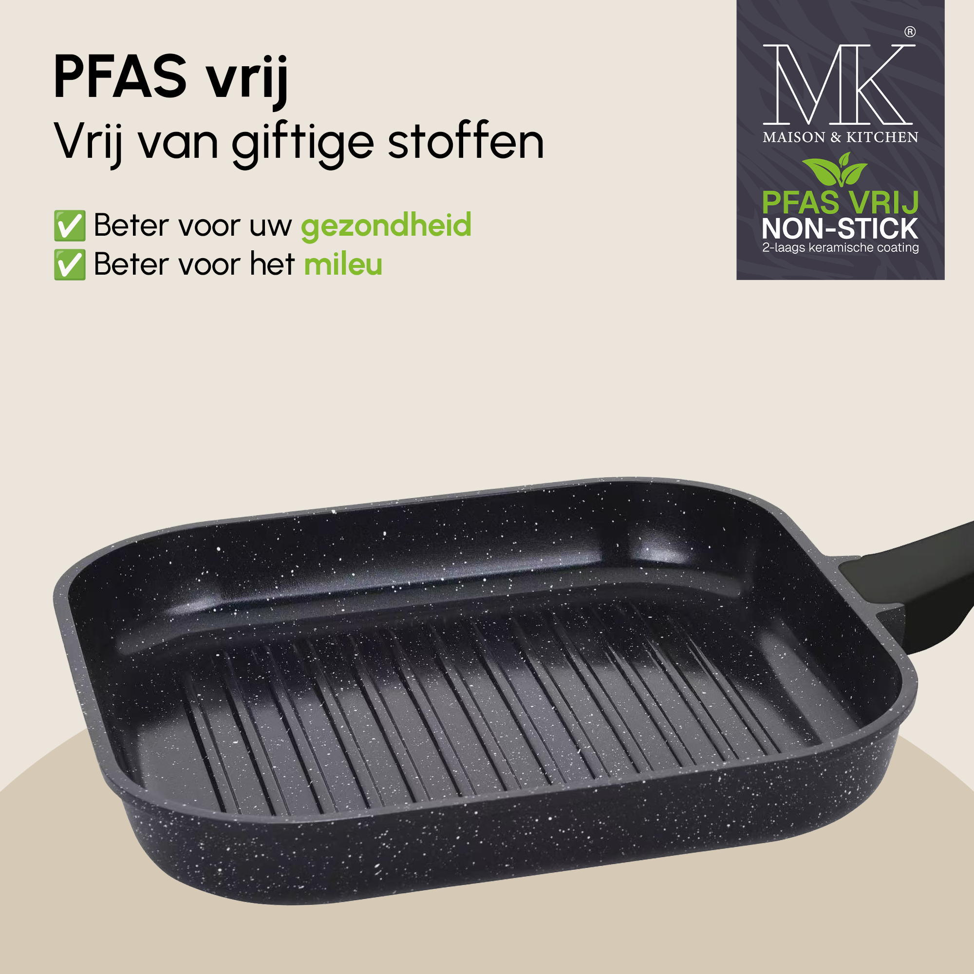 Grillpfanne – Keramikbeschichtung – 28 cm – PFAS-frei – Schwarz