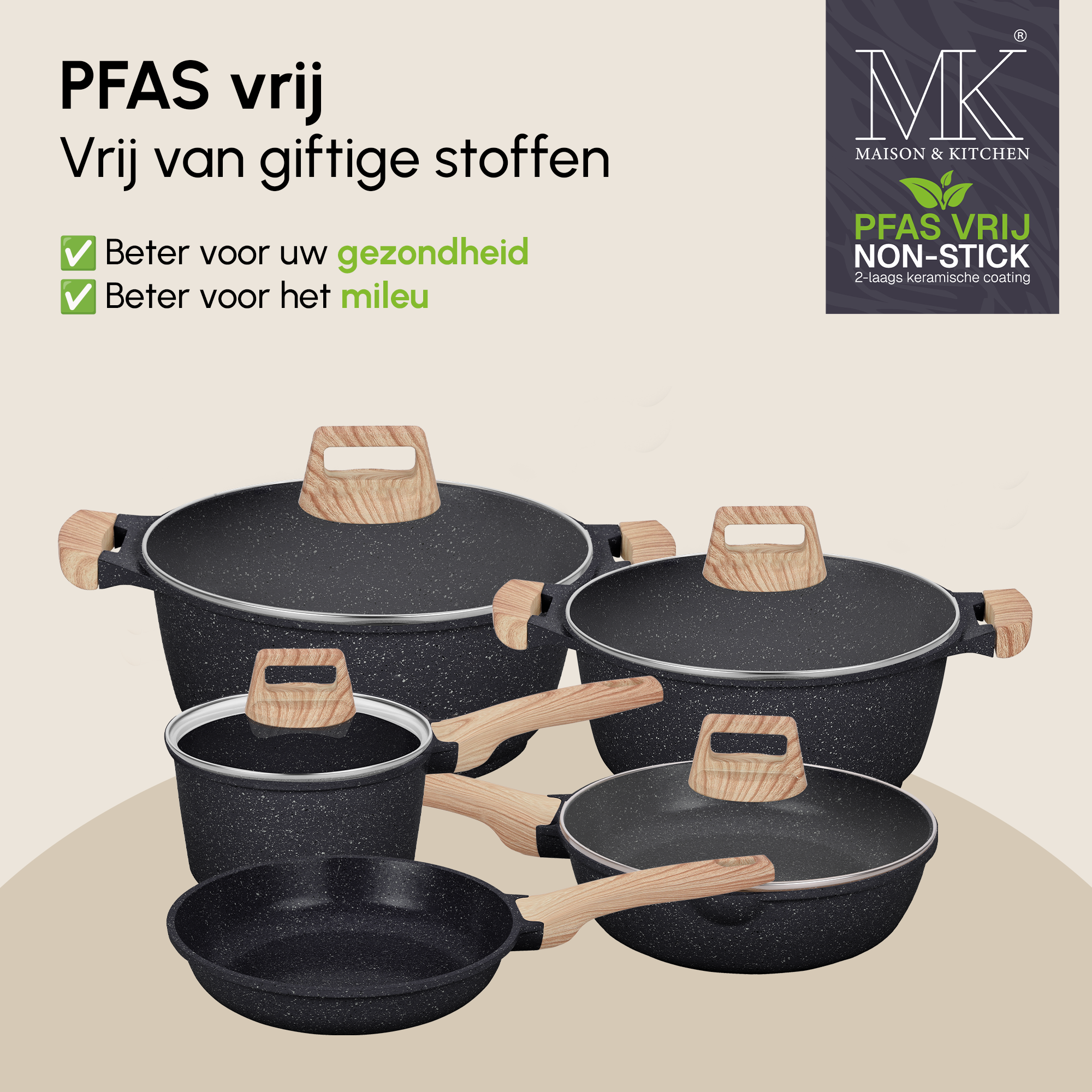 Pannenset - 16 delig - PFAS-vrij - Zwart