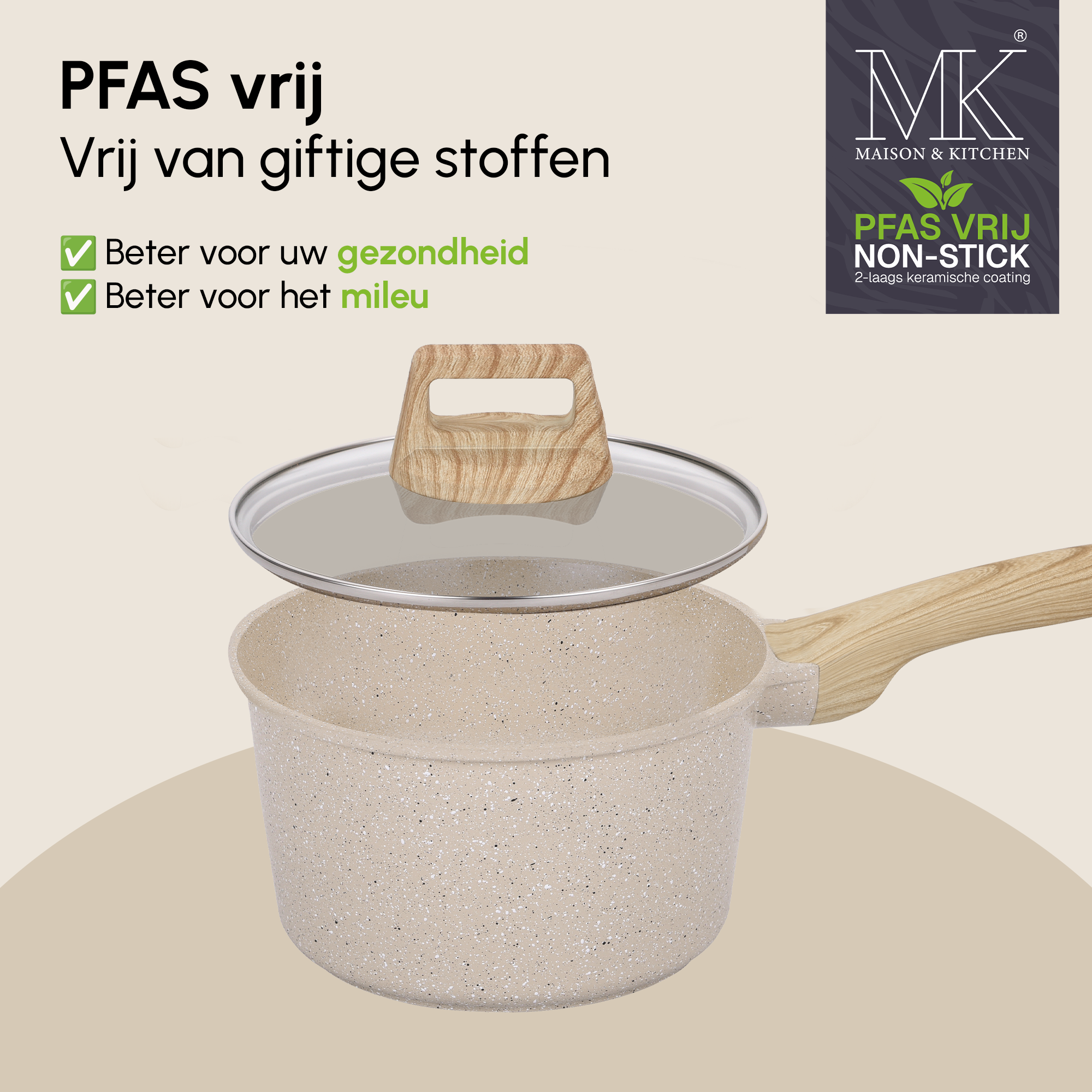 Sauspan - Steelpan - PFAS vrij - Beige - 18 cm