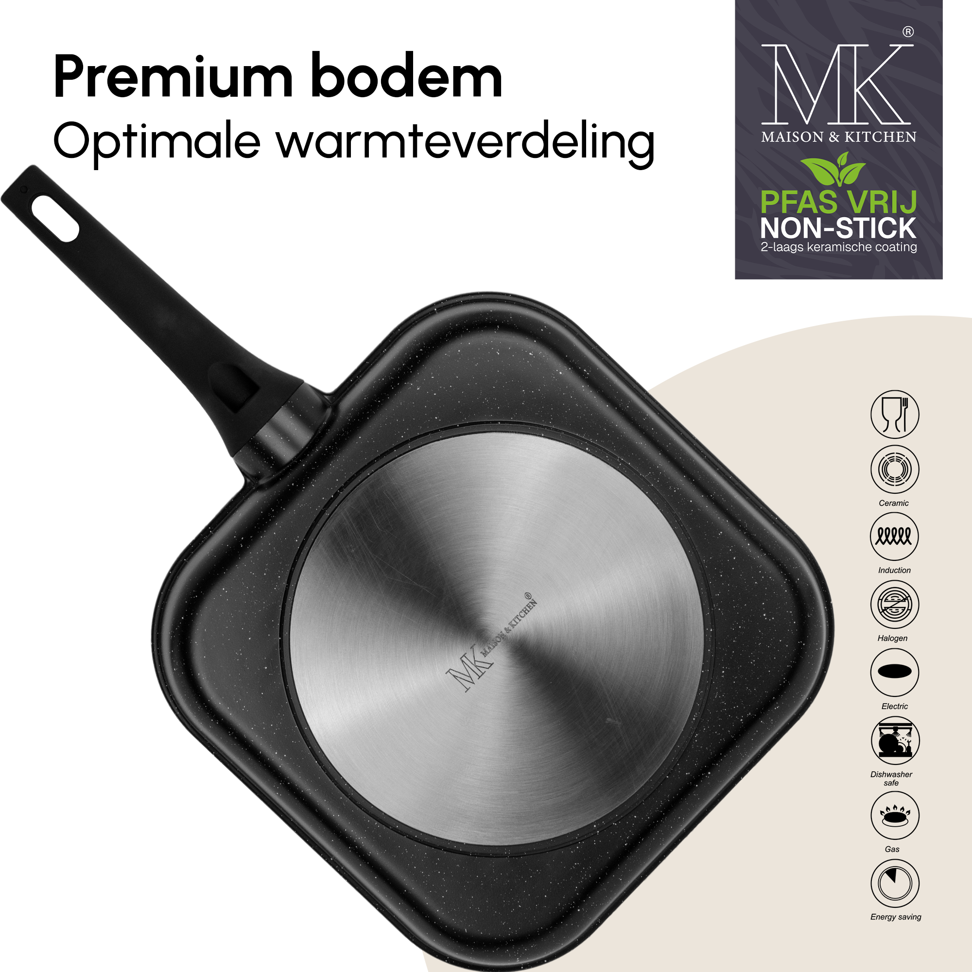 Grillpfanne – Keramikbeschichtung – 28 cm – PFAS-frei – Schwarz