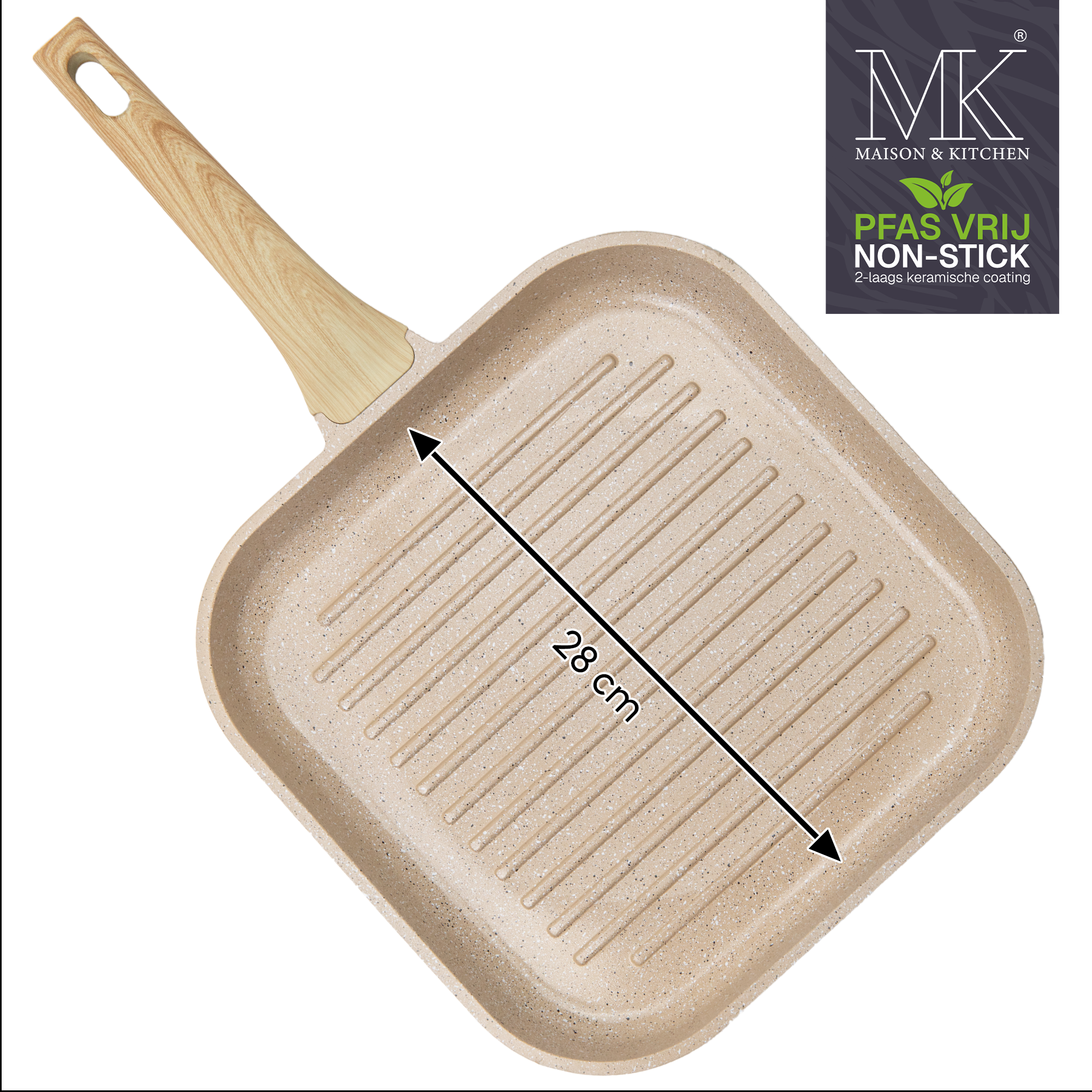 Grillpan - Keramische coating - 28 cm - PFAS-vrij - Beige