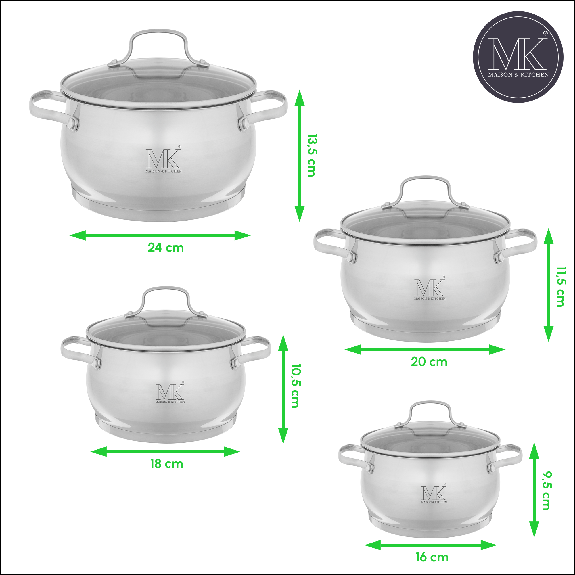 Kochgeschirrset - Belly - 8-teilig - Edelstahl - PFAS-frei - Silber