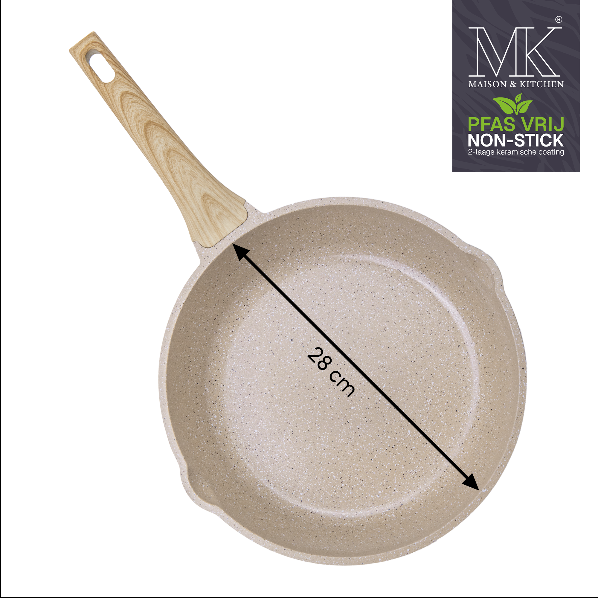 Fry pan - Wokpan - Keramische coating - 28 cm - PFAS-vrij - Beige